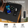 Sikaic TV Stands 60 Inches LED TV Stand with Charging Station and 9 PU & Fabric Drawers Black Black / Engineered Wood / Modern