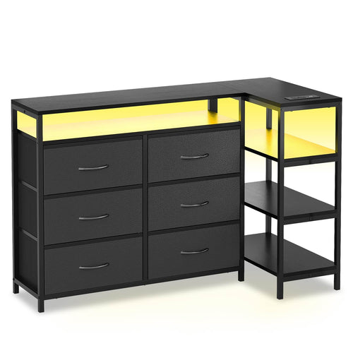 Sikaic TV Stands Corner L Shaped LED TV Stand Convertible Dresser Black Black / Engineered Wood / Modern