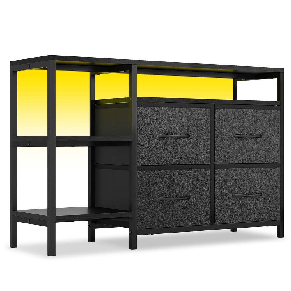 Sikaic TV Stands LED 4 Drawers Dresser TV Stand Black Black / Engineered Wood / Modern