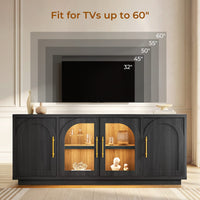 Sikaic TV Stands Sikaic Arched TV Stand with Glass Doors & LED Lighting Matte Black Black / Engineered Wood / Modern