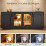 Sikaic TV Stands Sikaic Arched TV Stand with Glass Doors & LED Lighting Matte Black Black / Engineered Wood / Modern