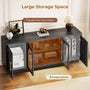 Sikaic TV Stands Sikaic Arched TV Stand with Glass Doors & LED Lighting Matte Black Black / Engineered Wood / Modern