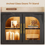 Sikaic TV Stands Sikaic Arched TV Stand with Glass Doors & LED Lighting Matte Black Black / Engineered Wood / Modern