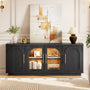 Sikaic TV Stands Sikaic Arched TV Stand with Glass Doors & LED Lighting Matte Black Black / Engineered Wood / Modern