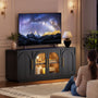 Sikaic TV Stands Sikaic Arched TV Stand with Glass Doors & LED Lighting Matte Black Black / Engineered Wood / Modern
