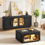 Sikaic TV Stands Sikaic Arched TV Stand with Glass Doors & LED Lighting Matte Black Black / Engineered Wood / Modern