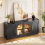 Sikaic TV Stands Sikaic Arched TV Stand with Glass Doors & LED Lighting Matte Black Black / Engineered Wood / Modern