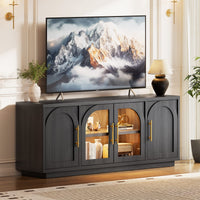 Sikaic TV Stands Sikaic Arched TV Stand with Glass Doors & LED Lighting Matte Black Black / Engineered Wood / Modern