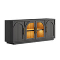 Sikaic Arched TV Stand with Glass Doors & LED Lighting Matte Black