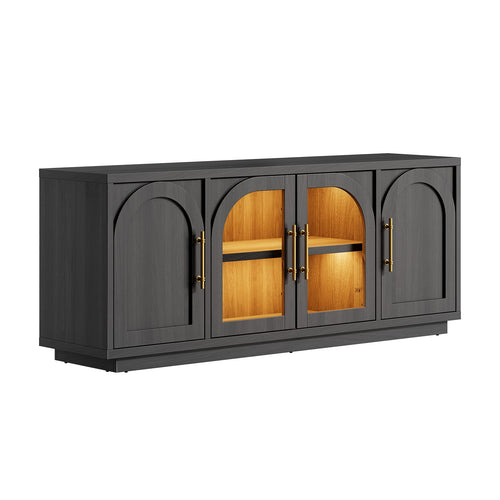 Sikaic TV Stands Sikaic Arched TV Stand with Glass Doors & LED Lighting Matte Black Black / Engineered Wood / Modern