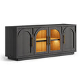 Sikaic Arched TV Stand with Glass Doors & LED Lighting Matte Black