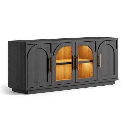 Sikaic TV Stands Sikaic Arched TV Stand with Glass Doors & LED Lighting Matte Black Black / Engineered Wood / Modern