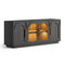 Sikaic TV Stands Sikaic Arched TV Stand with Glass Doors & LED Lighting Matte Black Black / Engineered Wood / Modern