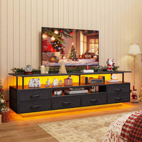 Sikaic TV Stands TV Stand with LED Lights and Power Outlets Black Black / Engineered Wood / Modern