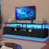 Sikaic TV Stands TV Stand with LED Lights and Power Outlets Black Black / Engineered Wood / Modern