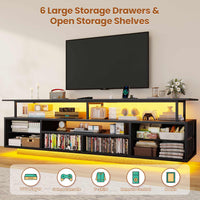 Sikaic TV Stands TV Stand with LED Lights and Power Outlets Black Black / Engineered Wood / Modern