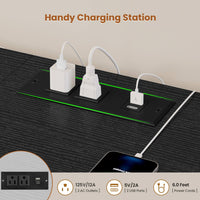 Sikaic TV Stands TV Stand with LED Lights and Power Outlets Black Black / Engineered Wood / Modern