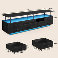 Sikaic TV Stands TV Stand with LED Lights and Power Outlets Black Black / Engineered Wood / Modern