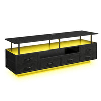 Sikaic TV Stands TV Stand with LED Lights and Power Outlets Black Black / Engineered Wood / Modern