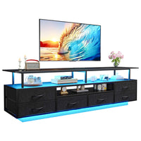 Sikaic TV Stands TV Stand with LED Lights and Power Outlets Black Black / Engineered Wood / Modern