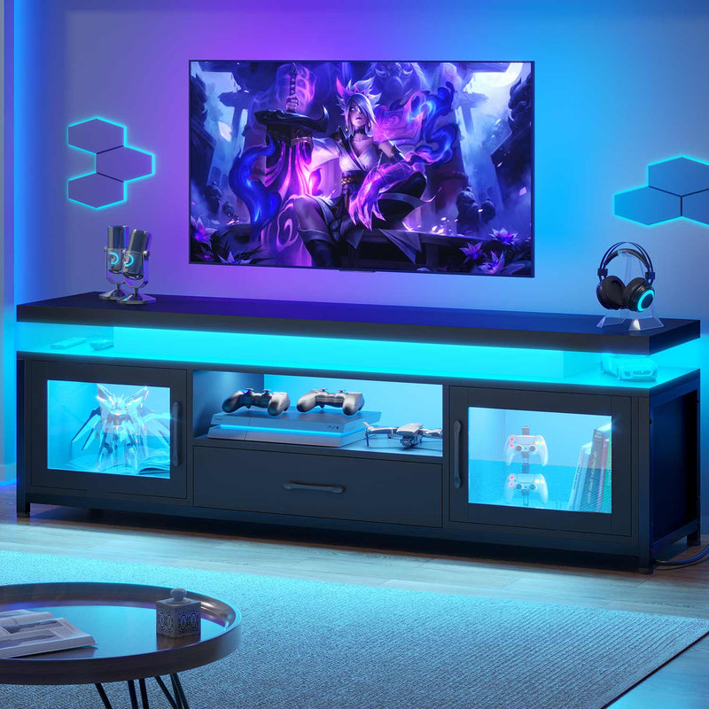 64 inches LED TV Stand with Storage Drawer Media Console Power Outlet Black
