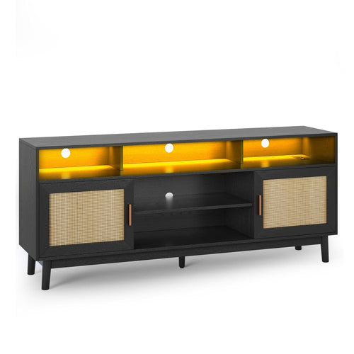 Sikaic TV Stands Rattan TV Stand TV Cabinet for 75 Inches TV Black Black / Wood / Modern