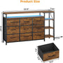 Sikaic TV Stands 60 Inches LED TV Stand with Charging Station and 9 PU & Fabric Drawers Brown Brown / Engineered Wood / Modern