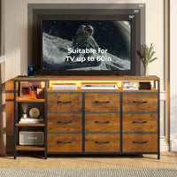 Sikaic TV Stands 60 Inches LED TV Stand with Charging Station and 9 PU & Fabric Drawers Brown Brown / Engineered Wood / Modern
