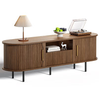 Sikaic TV Stands Sikaic 63in Fluted TV Stand with Curved Sliding Tambour Doors Walnut Brown Brown / Engineered Wood / Modern