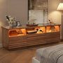 Sikaic TV Stands Sikaic 63in TV Stand with LED Light Strips and Tempered Glass for Projector Brown Brown / Engineered Wood / Modern