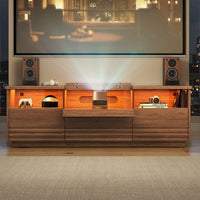Sikaic TV Stands Sikaic 63in TV Stand with LED Light Strips and Tempered Glass for Projector Brown Brown / Engineered Wood / Modern