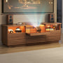 Sikaic TV Stands Sikaic 63in TV Stand with LED Light Strips and Tempered Glass for Projector Brown Brown / Engineered Wood / Modern