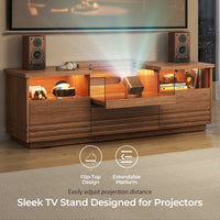 Sikaic TV Stands Sikaic 63in TV Stand with LED Light Strips and Tempered Glass for Projector Brown Brown / Engineered Wood / Modern