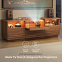 Sikaic TV Stands Sikaic 63in TV Stand with LED Light Strips and Tempered Glass for Projector Brown Brown / Engineered Wood / Modern
