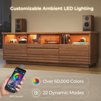 Sikaic TV Stands Sikaic 63in TV Stand with LED Light Strips and Tempered Glass for Projector Brown Brown / Engineered Wood / Modern