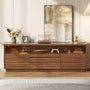 Sikaic TV Stands Sikaic 63in TV Stand with LED Light Strips and Tempered Glass for Projector Brown Brown / Engineered Wood / Modern