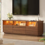 Sikaic TV Stands Sikaic 63in TV Stand with LED Light Strips and Tempered Glass for Projector Brown Brown / Engineered Wood / Modern