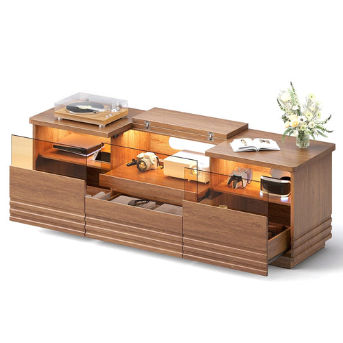 Sikaic TV Stands Sikaic 63in TV Stand with LED Light Strips and Tempered Glass for Projector Brown Brown / Engineered Wood / Modern