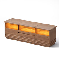 Sikaic TV Stands Sikaic 63in TV Stand with LED Light Strips and Tempered Glass for Projector Brown Brown / Engineered Wood / Modern