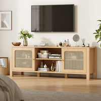Sikaic TV Stands Sikaic Boho Rattan TV Stand with Adjustable Shelves Natural Natural / Engineered Wood/Rattan / Boho