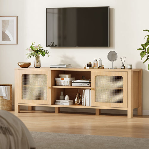 Sikaic TV Stands Sikaic Boho Rattan TV Stand with Adjustable Shelves Natural Natural / Engineered Wood/Rattan / Boho