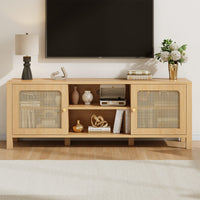 Sikaic TV Stands Sikaic Boho Rattan TV Stand with Adjustable Shelves Natural Natural / Engineered Wood/Rattan / Boho