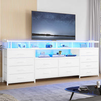 Sikaic TV Stands 63 Inches TV Stand Dresser with LED Lights and Charging Station White White / Engineered Wood / Modern