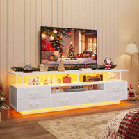 Sikaic TV Stands TV Stand with LED Lights and Power Outlets White White / Engineered Wood / Modern