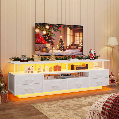 Sikaic TV Stands TV Stand with LED Lights and Power Outlets White White / Engineered Wood / Modern