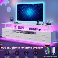 Sikaic TV Stands TV Stand with LED Lights and Power Outlets White White / Engineered Wood / Modern