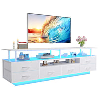 Sikaic TV Stands TV Stand with LED Lights and Power Outlets White White / Engineered Wood / Modern