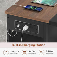 Sikaic 71 in Reversible L Shaped Executive Desk with Widen File Drawers and Power Outlets Walnut Brown Walnut Brown / Engineered Wood / Modern