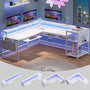Sikaic L Shaped Reversible Gaming Desk with Power Outlets LED Strip White
