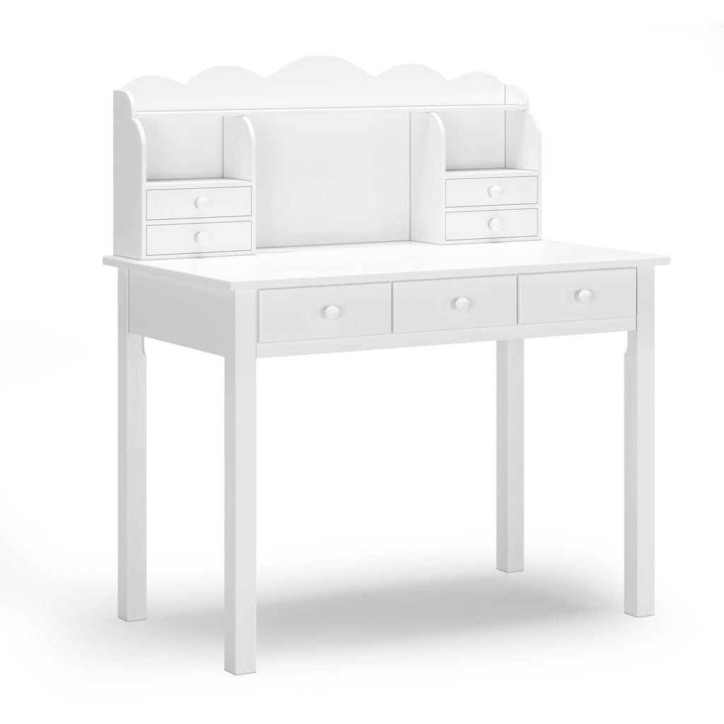 Sikaic Wood Writing Desk with Outlets \u0026 Drawers White, image size:1024x1024